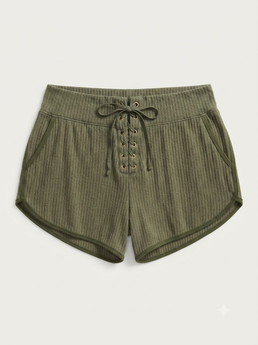 Free People Olive Ribbed Lace-Up Athletic Shorts